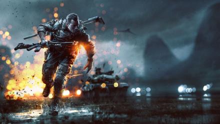 okładka gry Battlefield 4 na PC z biegnącym żołnierzem